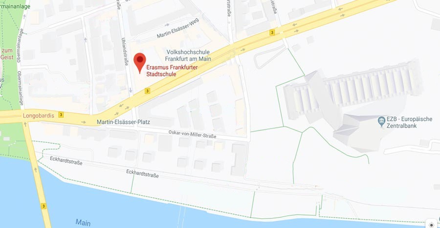 Standort Map ~ Erasmus Gymnasium Frankfurt ~ Trilinguale weiterführende Privatschule